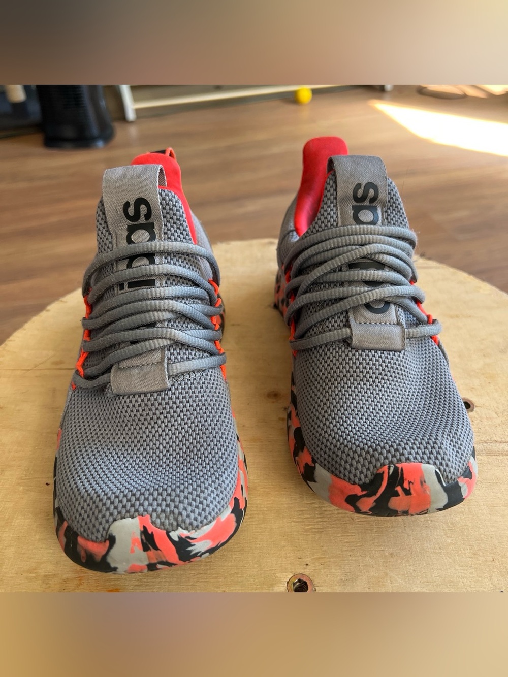 adidas Kids Gray Sneakers with Coral Accent and Marbled Sole